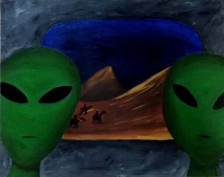 Alien Painting - Hey Bob, I think they are following us.. by Lola Connelly