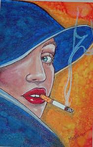 Woman Smoking Painting - Hey There by Mickie Boothroyd