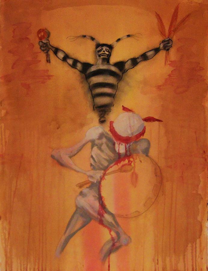 Skeleton Painting - Heyoka and The Skeleton Drummer by Andre Peraza