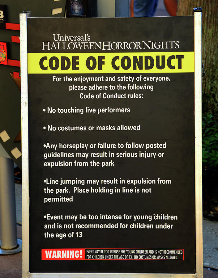 HHN 26 code of conduct sign Photograph by David Lee Thompson