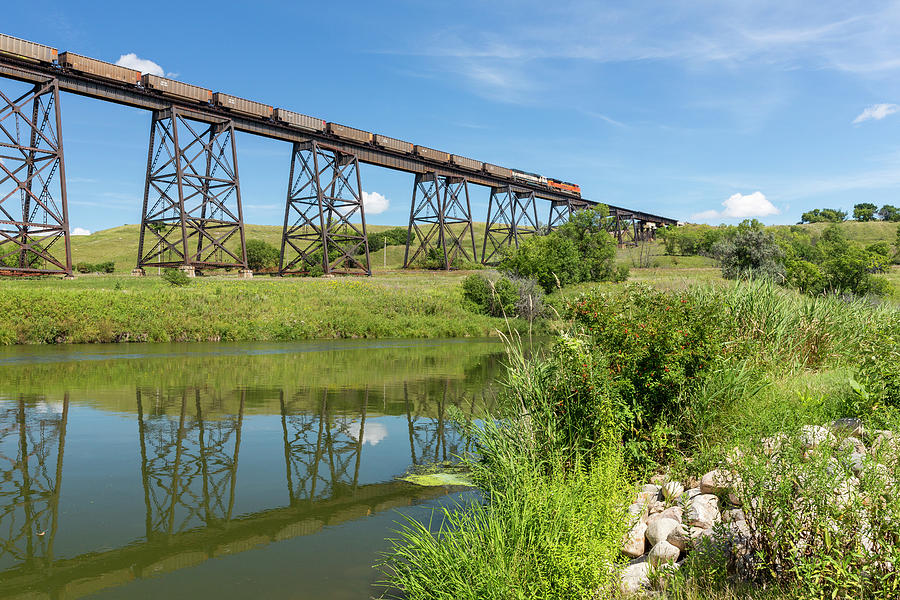 Hi Line RR Bridge BNSF Train 8530 D Photograph by John Brueske - Pixels