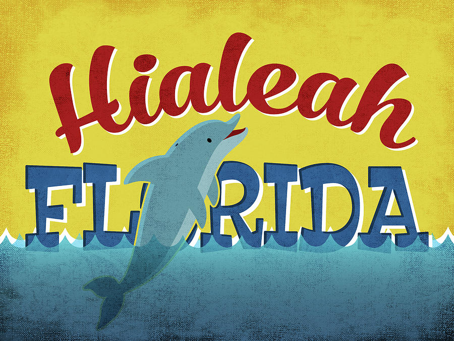 Vintage Digital Art - Hialeah Florida - Dolphin by Flo Karp