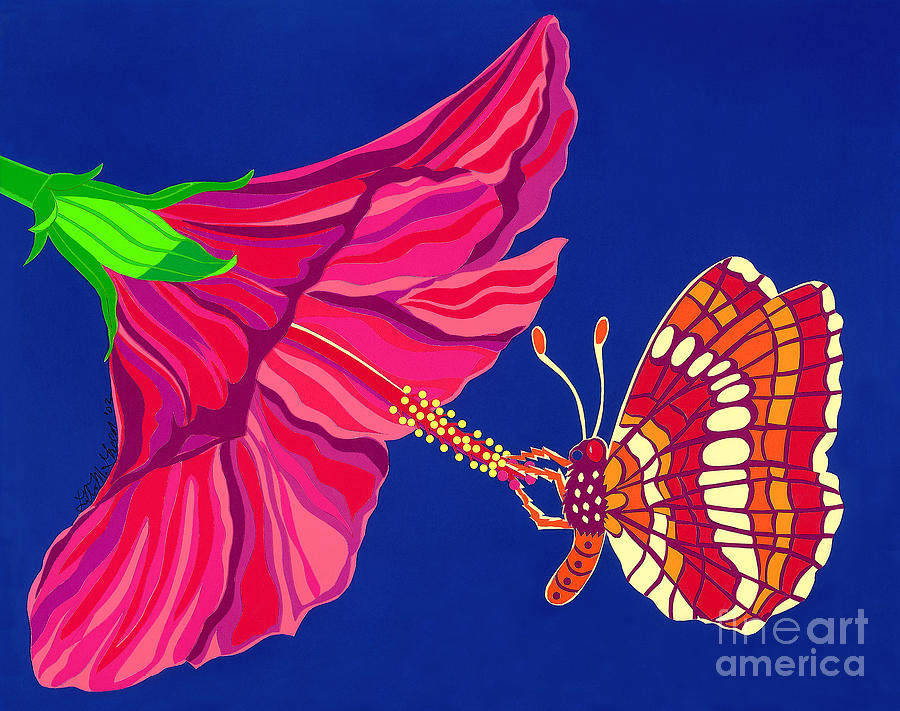 Hibiscus And Butterfly Drawing by Lucyna A M Green