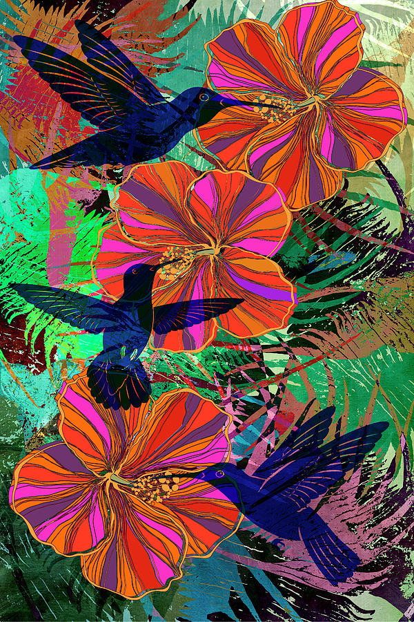 Hibiscus and Hummers Digital Art by Sandra Selle Rodriguez