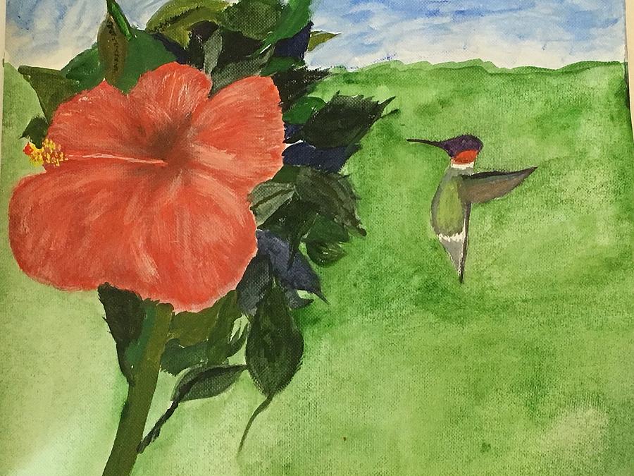 Hibiscus And Hummingbird Painting by David Bartsch