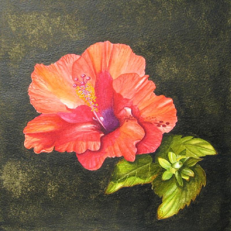 Flowers Still Life Painting - Hibiscus Dance in the Sun by Elizabeth H Tudor