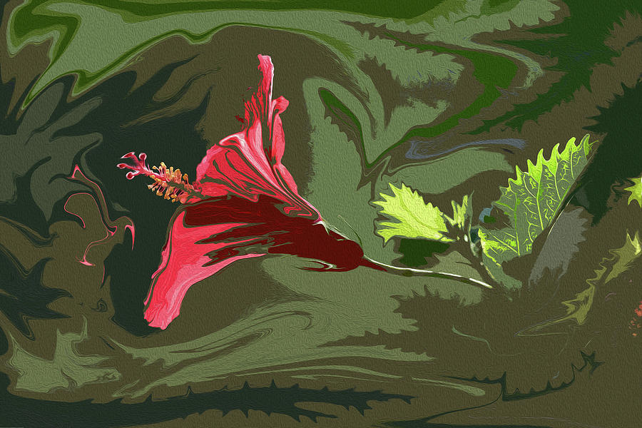 Hibiscus Dark and Light PhotoPainting 1 Photograph by Linda Brody