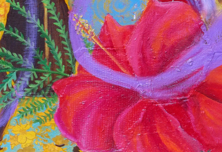 Flowers Still Life Painting - Hibiscus detail of Beehive painting by Anne Cameron Cutri