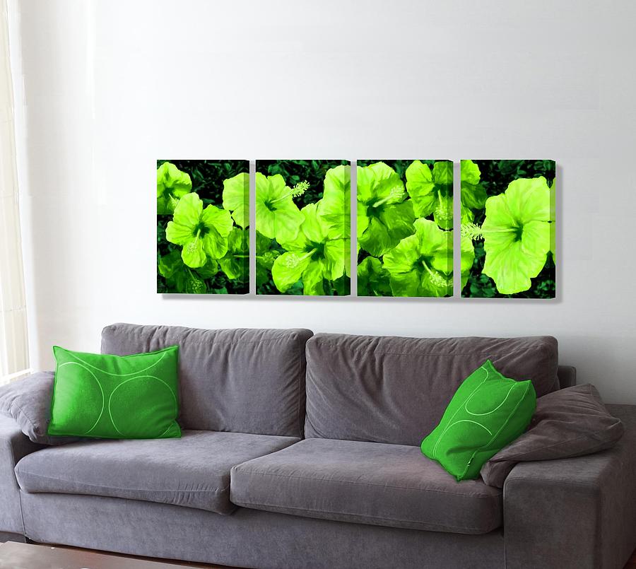 Hibiscus Green on the wall Digital Art by Stephen Jorgensen