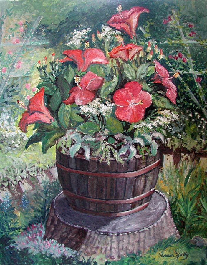 Flowers Still Life Painting - Hibiscus on Stump by Fran Kelly