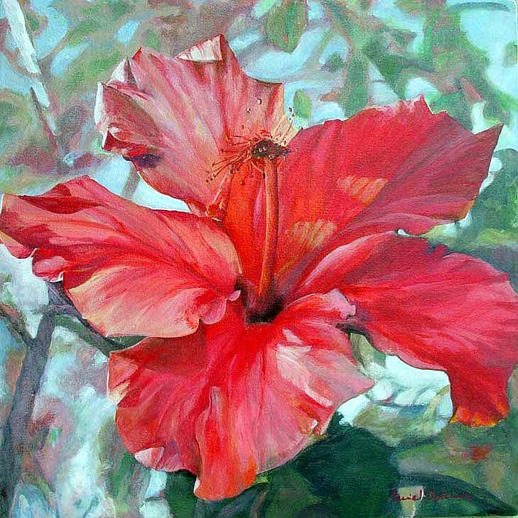 Hibiscus rouge Painting by Muriel Dolemieux | Fine Art America