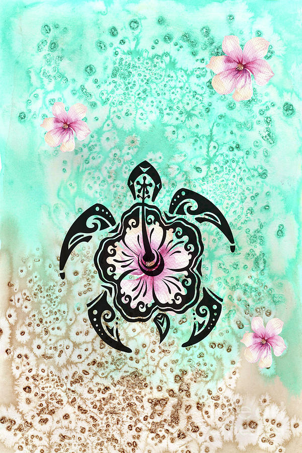 Hibiscus Turtle Digital Art by Kelley Freel-Ebner