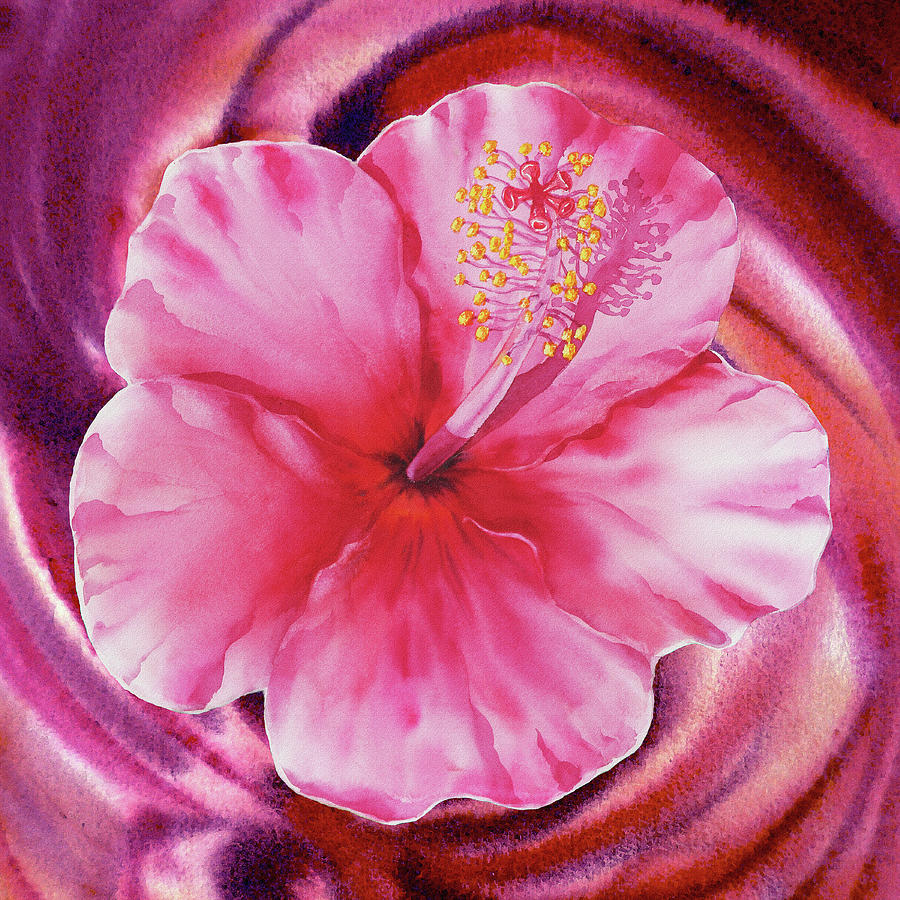 Hibiscus Watercolor Vortex Painting by Irina Sztukowski