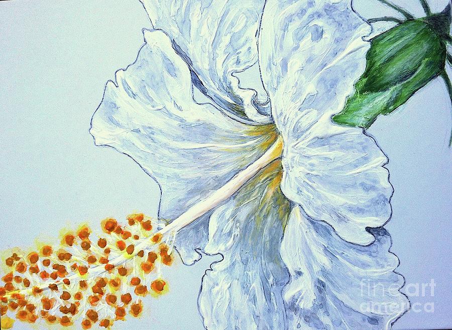 Hibiscus White and Yellow Painting by Sheron Petrie