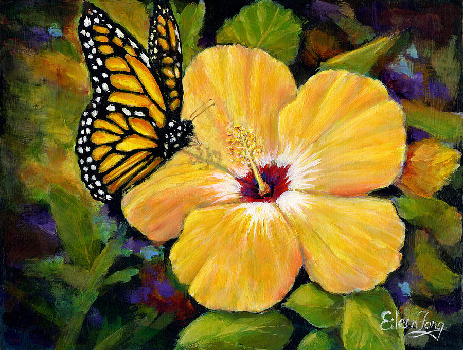Hibiscus with Monarch Painting by Eileen  Fong