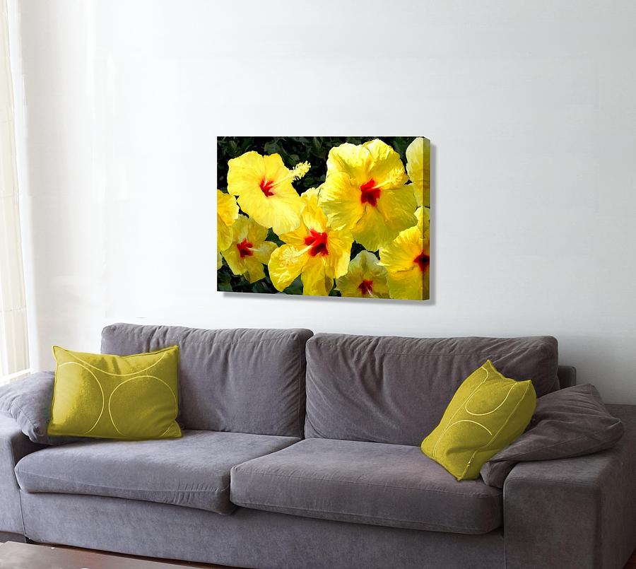 Hibiscus, Yellow on the wall Digital Art by Stephen Jorgensen
