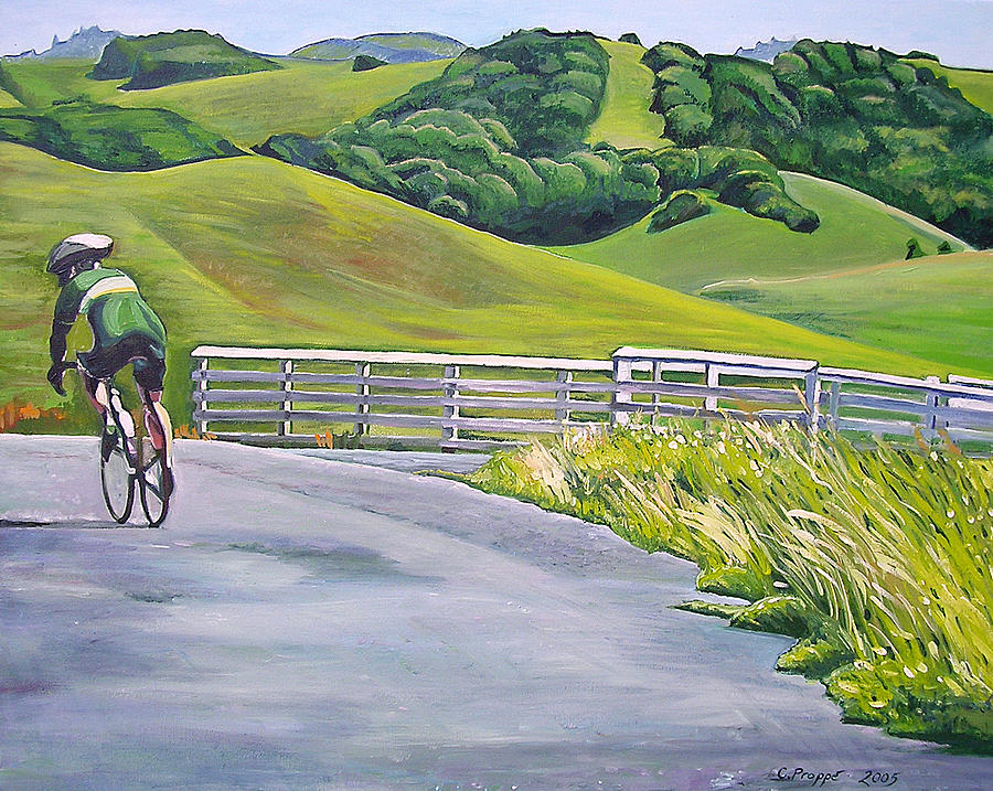 bike riding painting