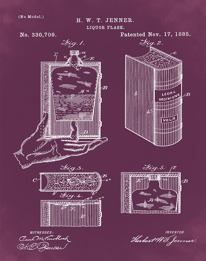 Vintage Photograph - Hidden Flask Patent - Red by Bill Cannon