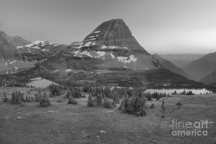 Glacier National Park Photograph - Hidden Lake Hazy Sunset Summer 2017 Black And White by Adam Jewell