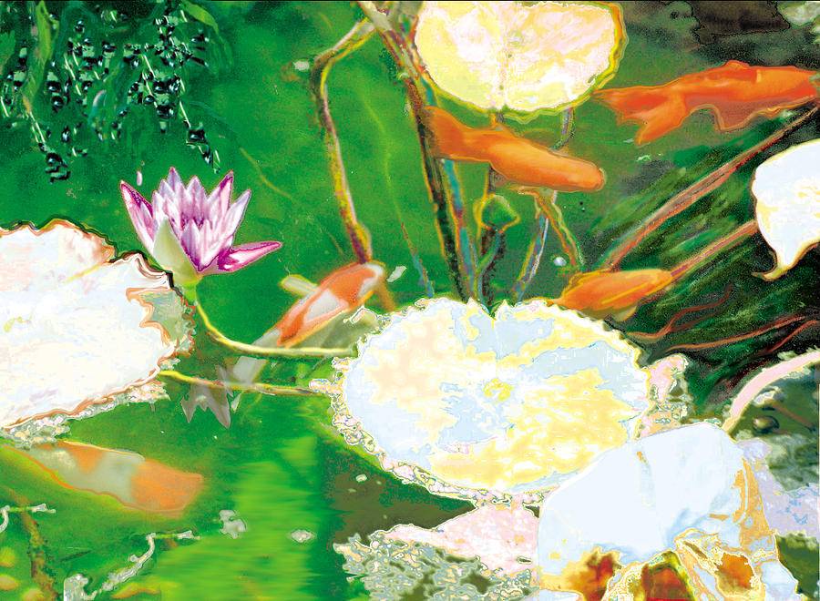 Koi Photograph - Hide And Seek Kio In The Green Pond by Judy Loper Koi Photograph - Hide And Seek Kio In The Green Pond by Judy Loper