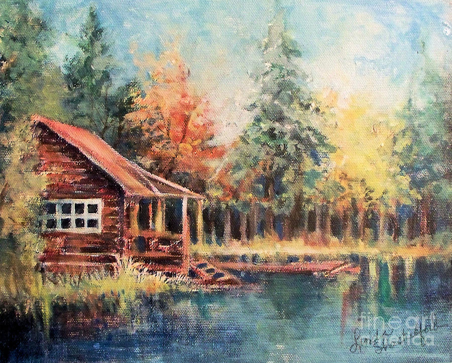 Hide Out Cabin Painting by Linda Shackelford