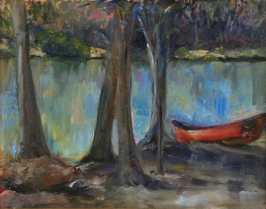 High and Dry Red Canoe Painting by Ann Bailey