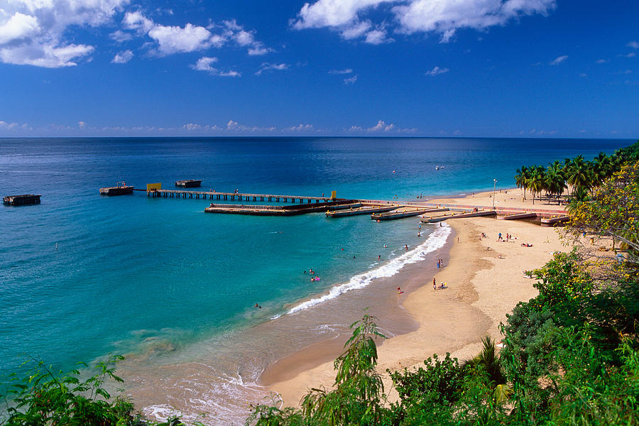 Beach Photograph - High Angle View of a Pier on Crashboat Beach Puerto Rico. by George Oze