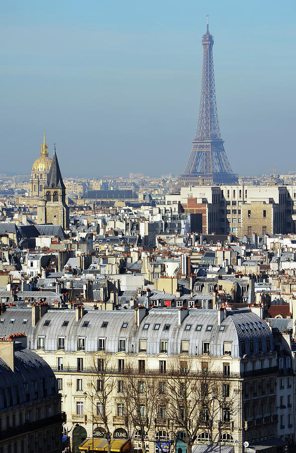 High Angle View of Paris France Rooftops with Les Invalides and Eiffel Tower Photograph by Shawn OBrien