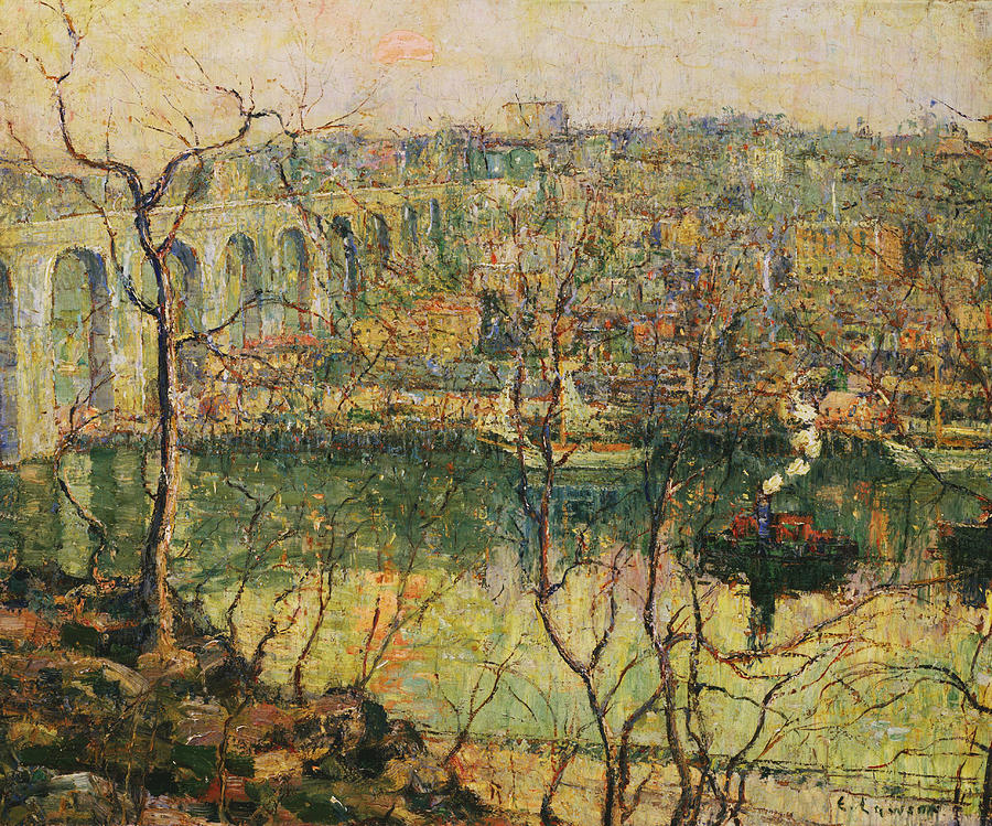 High Bridge - Early Moon Painting by Ernest Lawson