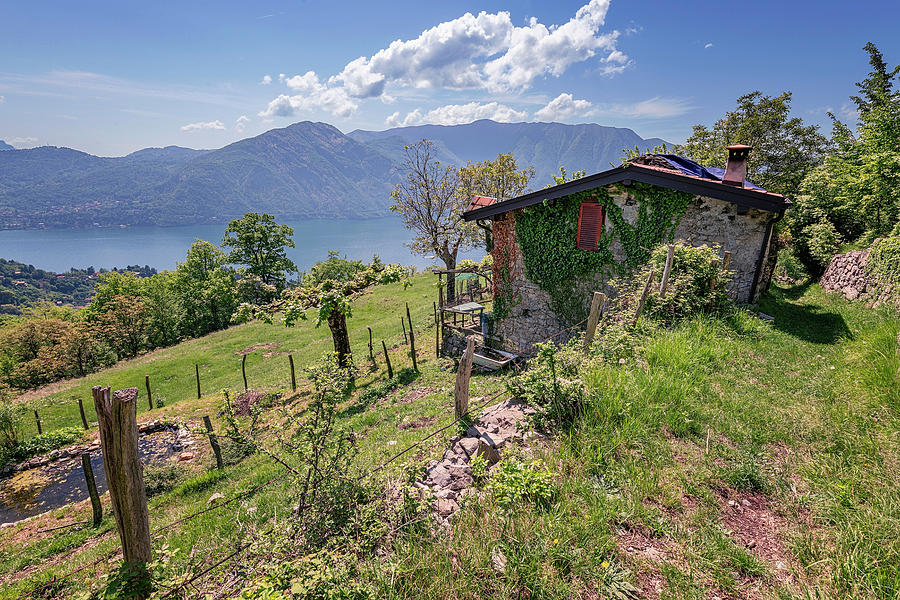 Mountain Photograph - High Country Farm Above Tremezzo Lake Como Italy by Joan Carroll