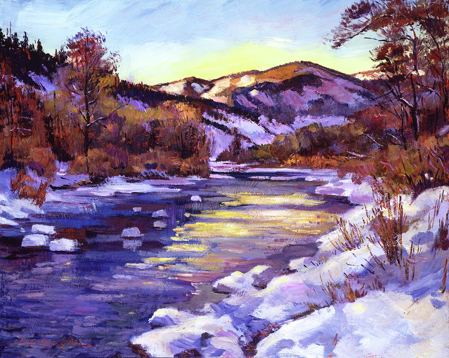 High Country River In Winter Painting by David Lloyd Glover