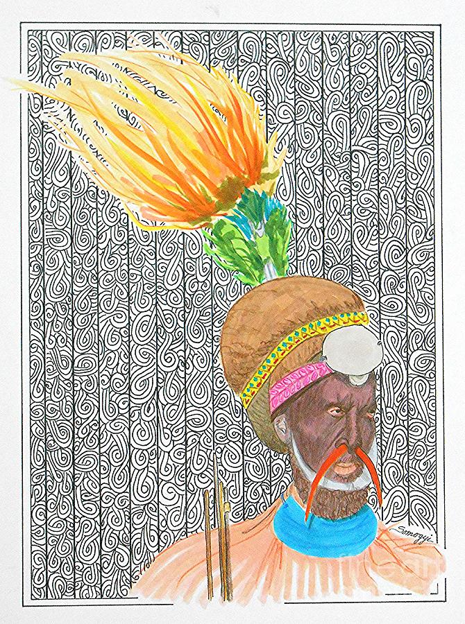 High Hat -- Portrait of African Chieftain Drawing by Jayne Somogy