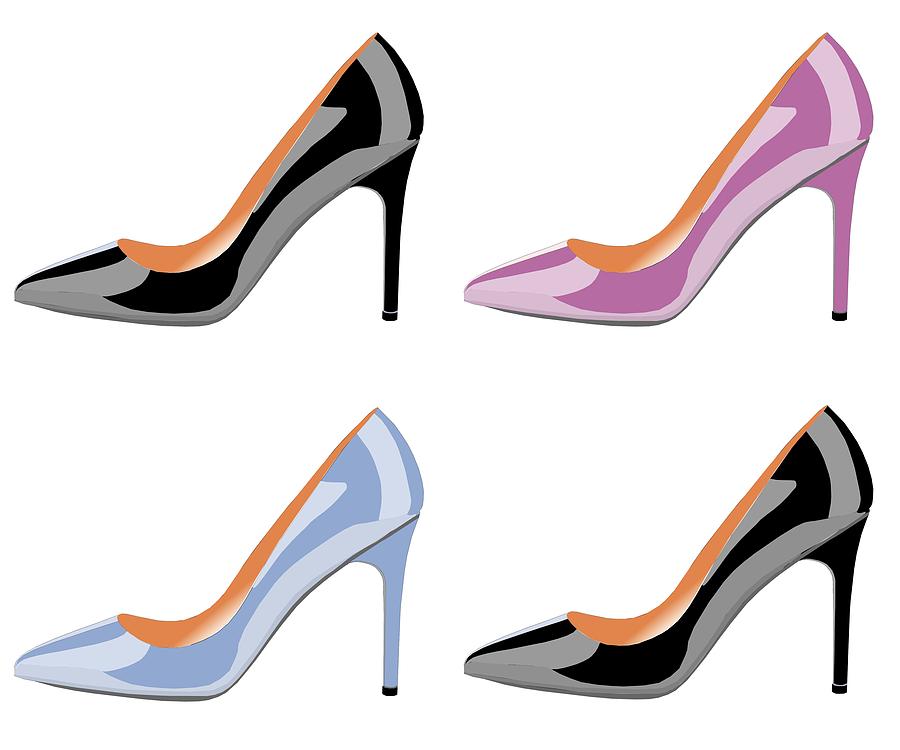 Shoe Digital Art - High heel shoes in black,serenity blue and bodacious pink by David Smith