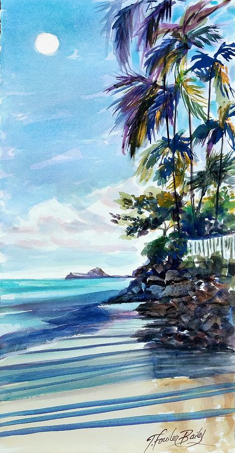 Oahu Painting - High Moon at Lanikai End by Tf Bailey