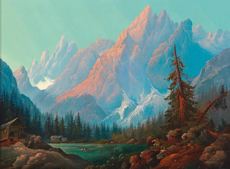 High Mountains with Firn and Lake Painting by Josef Krieger