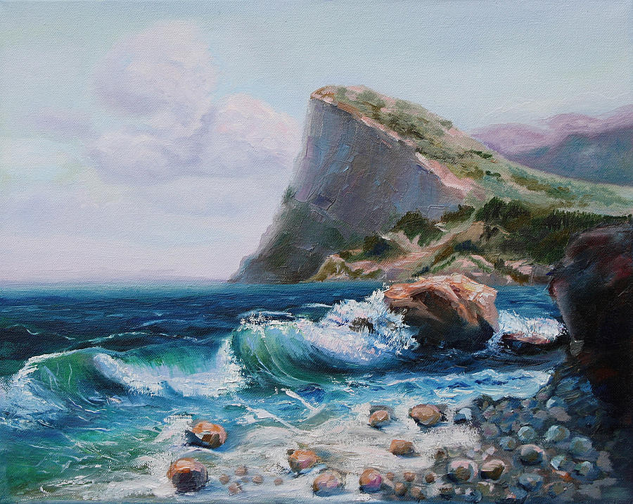 High Rock on the Sea Shore Painting by Elena Antakova
