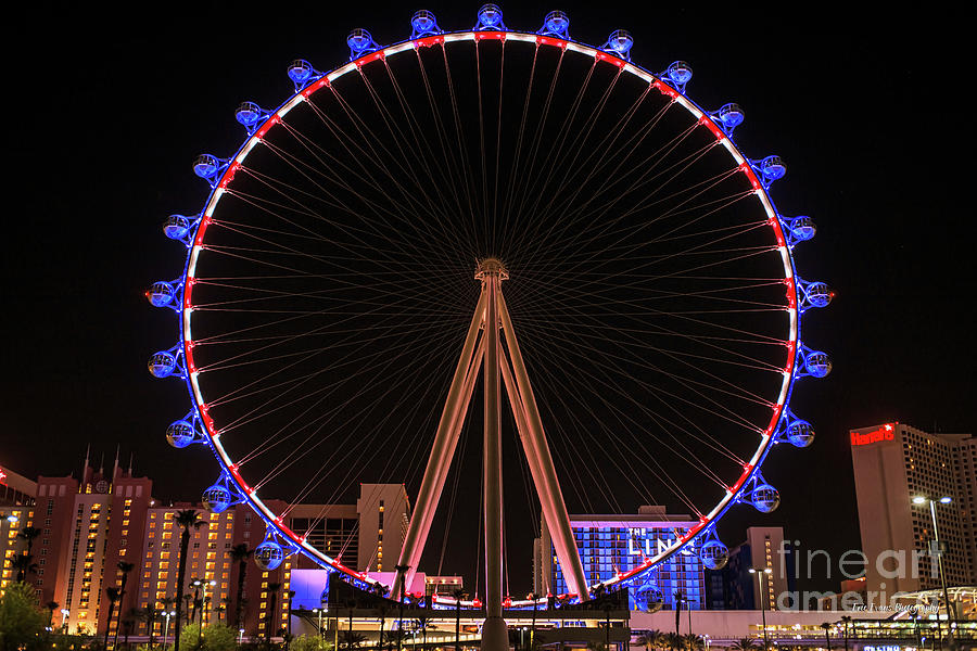 Las Vegas Photograph - High Roller Red White and Blue Lights  by Aloha Art