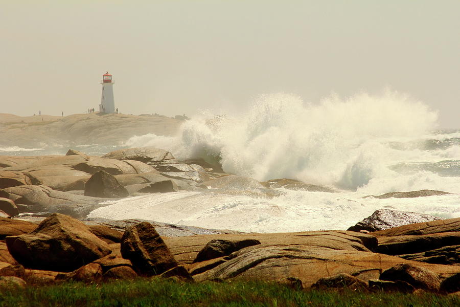 High surf after a hurricane crashing on the rocks at Peggys Cove, Nova Scotia, Canada Photograph by Gary Corbett