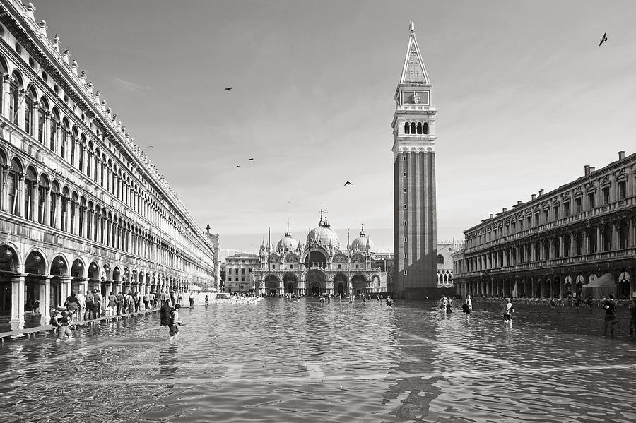 Black And White Photograph - High water in S.Marco square by Marco Missiaja