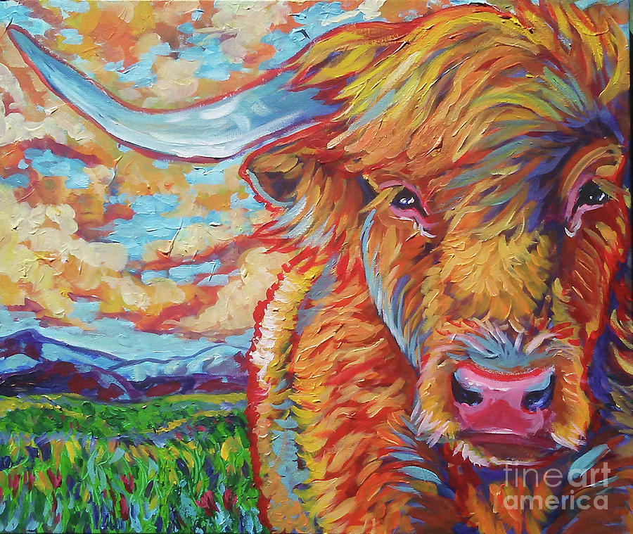 Cow Painting - Highland Breeze by Jenn Cunningham
