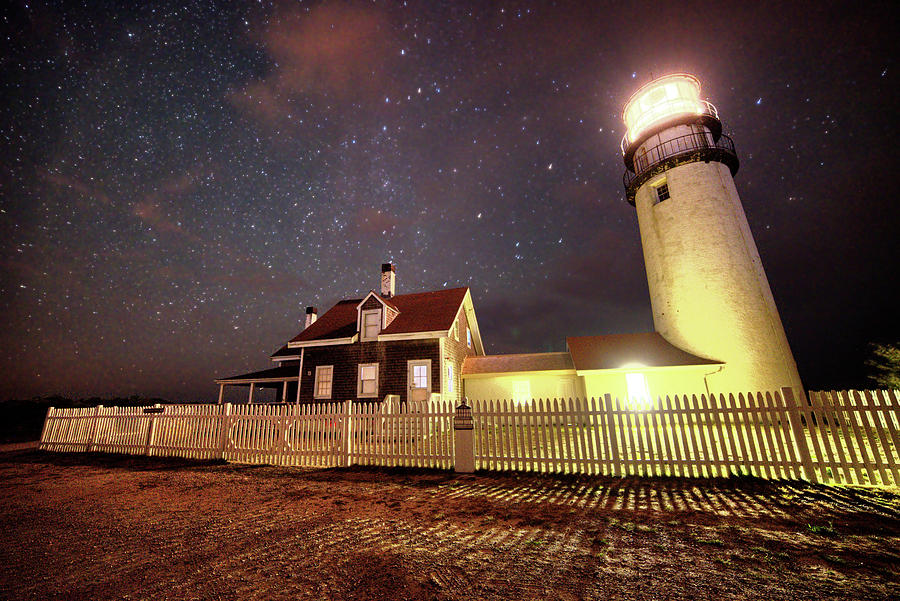 Highland Light Truro Massachusetts Cape Cod Starry Sky Shadow Photograph by Toby McGuire