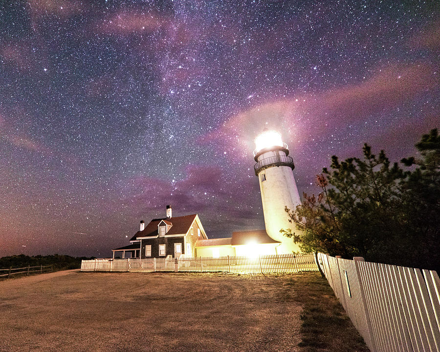 Highland Light Truro Massachusetts Cape Cod Starry Sky Shadow Yard Photograph by Toby McGuire