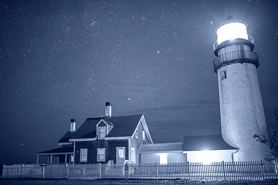Highland Lighthouse Truro MA Cape Cod monochrome blue nights Photograph by Toby McGuire