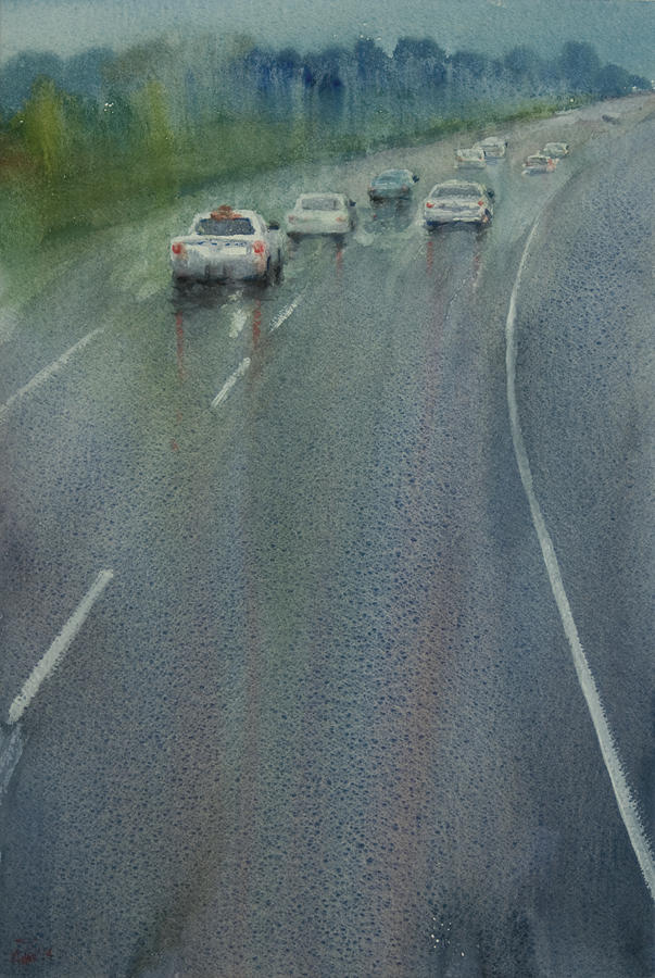 Highway on the rain02 Painting by Helal Uddin