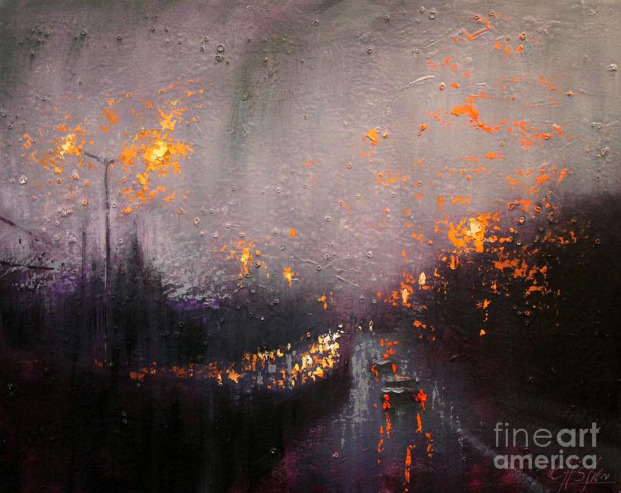 Street Painting - Highway Rain by Chin H Shin