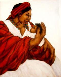 Mother And Child Painting - Hijo En Rebozo Rojo by Mary Louise Lopez Mother And Child Painting - Hijo En Rebozo Rojo by Mary Louise Lopez