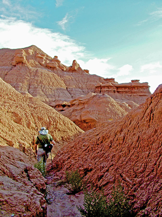 Hiker on the Entrada  Trail in Goblin Valley State Park, Utah Photograph by Ruth Hager