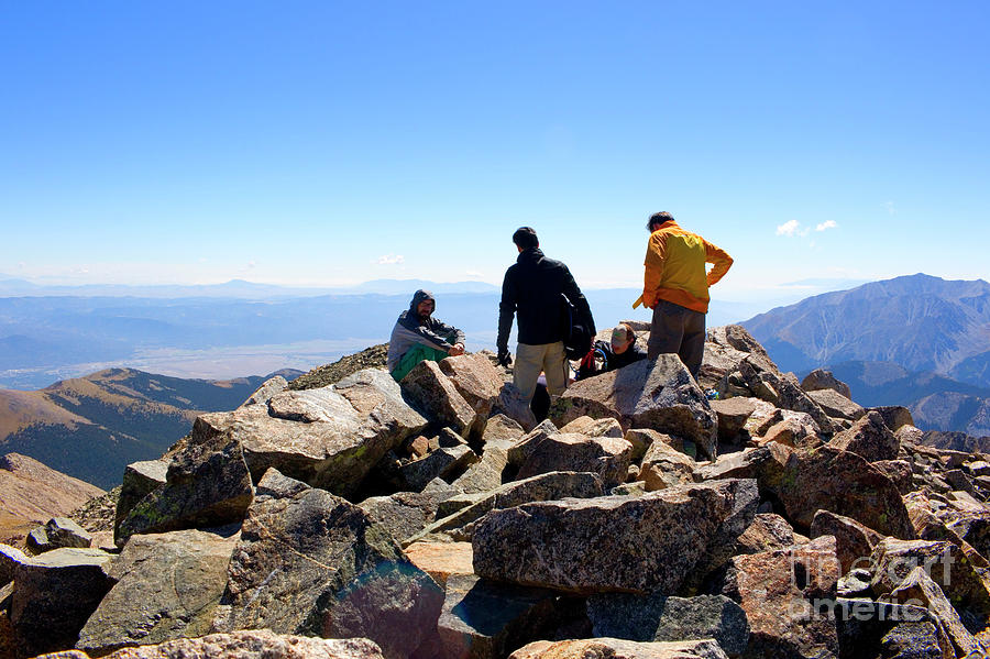 Hikers at Summit on Mount Yale Colorado Photograph by Steven Krull