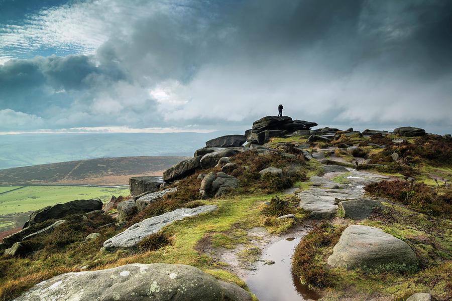 Hikers in Peak District landscape during Autumn Fall evening Photograph ...