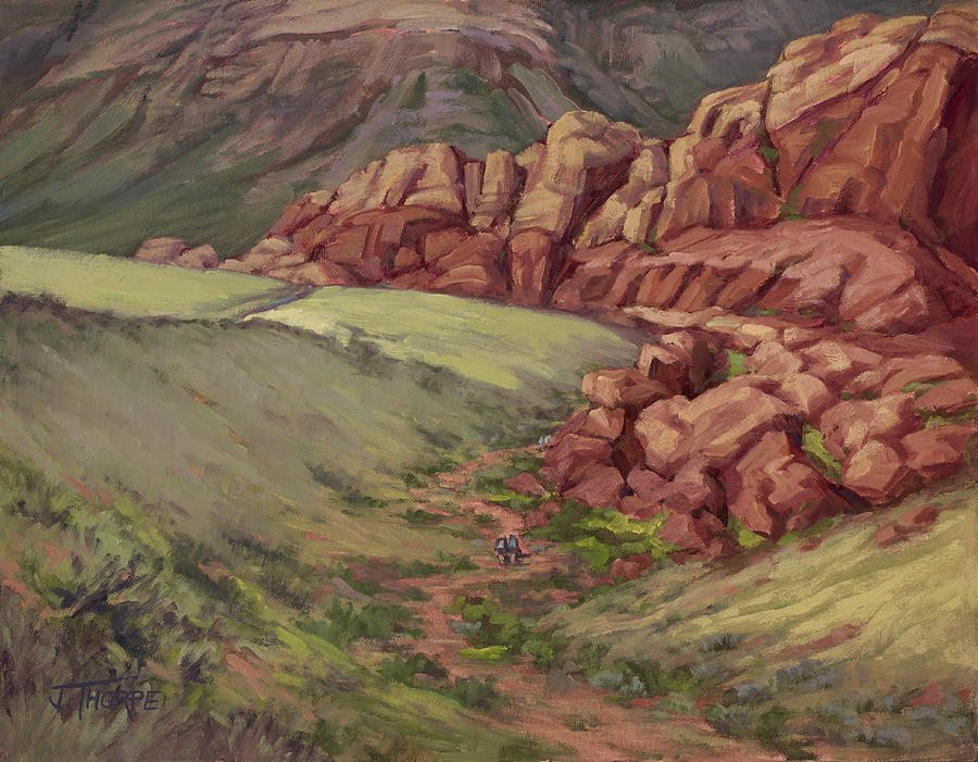 Hikers Red Rock Canyon Painting by Jane Thorpe